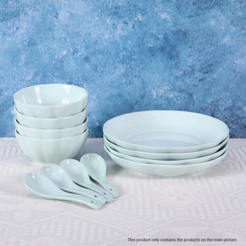 Light Blue Japanese Ceramic Dinnerware Crockery Soup Bowl Plate Server Kitchen Decor Set of 6 - Image 7