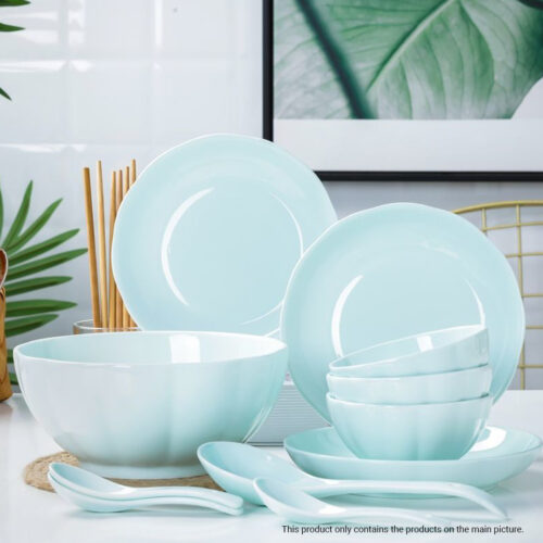 Light Blue Japanese Ceramic Dinnerware Crockery Soup Bowl Plate Server Kitchen Decor Set of 6 - Image 8