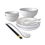 White Japanese Ceramic Dinnerware Crockery Soup Bowl Plate Server Kitchen Decor Set of 5