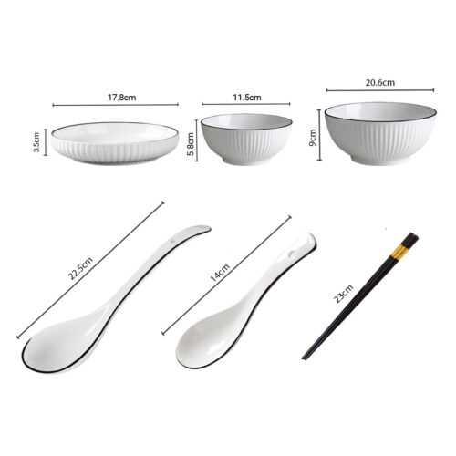 White Japanese Ceramic Dinnerware Crockery Soup Bowl Plate Server Kitchen Decor Set of 5 - Image 8