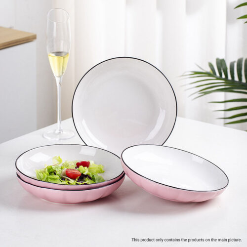 Pink Japanese Ceramic Dinnerware Crockery Soup Bowl Plate Server Kitchen Decor Set of 5 - Image 3