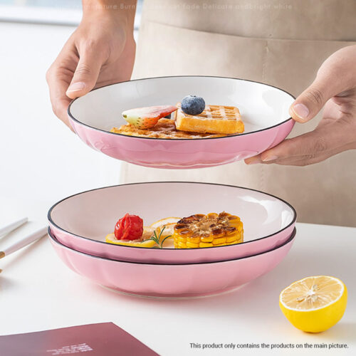 Pink Japanese Ceramic Dinnerware Crockery Soup Bowl Plate Server Kitchen Decor Set of 5 - Image 5