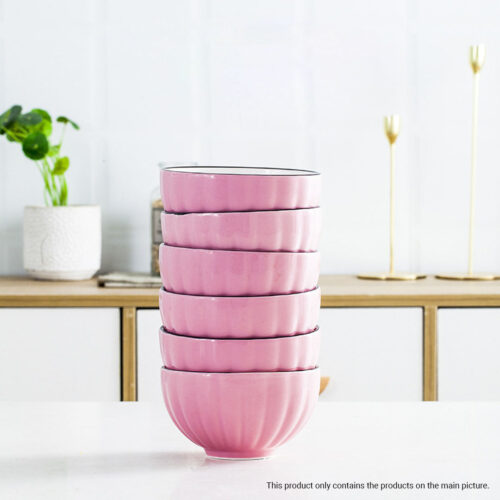 Pink Japanese Ceramic Dinnerware Crockery Soup Bowl Plate Server Kitchen Decor Set of 5 - Image 7