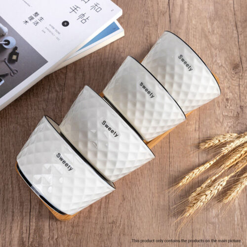 Diamond Pattern Ceramic Dinnerware Set Crockery Soup Bowl Plate Server Kitchen Decor Set of 4 - Image 7