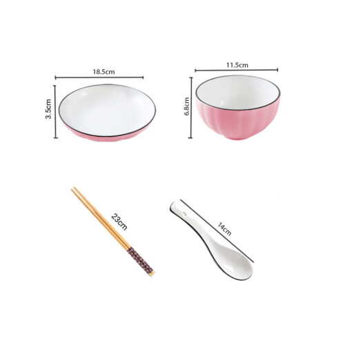 Pink Japanese Ceramic Dinnerware Crockery Soup Bowl Plate Server Kitchen Decor Set of 8 - Image 2