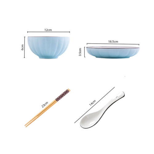 Blue Japanese Ceramic Dinnerware Crockery Soup Bowl Plate Server Kitchen Decor Set of 8 - Image 2