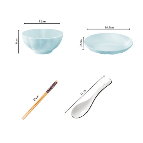Light Blue Japanese Ceramic Dinnerware Crockery Soup Bowl Plate Server Kitchen Decor Set of 8 - Image 2