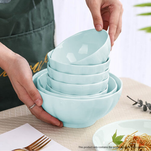 Light Blue Japanese Ceramic Dinnerware Crockery Soup Bowl Plate Server Kitchen Decor Set of 8 - Image 3