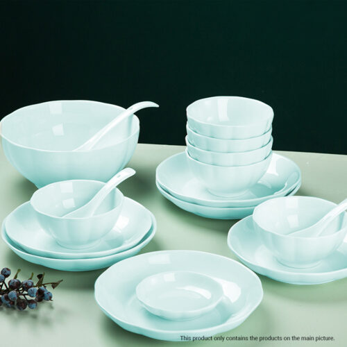 Light Blue Japanese Ceramic Dinnerware Crockery Soup Bowl Plate Server Kitchen Decor Set of 8 - Image 5