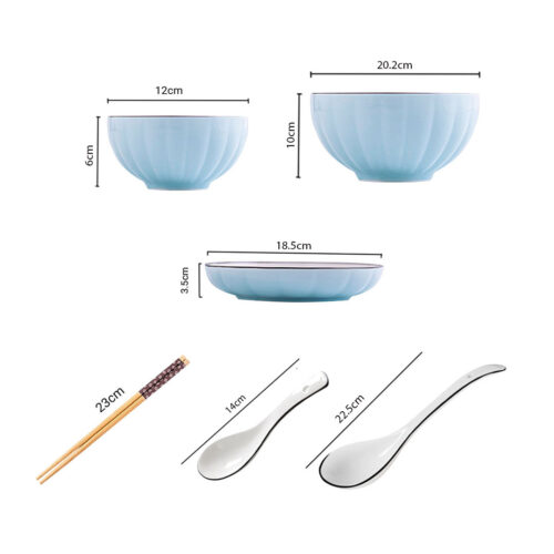 Blue Japanese Ceramic Dinnerware Crockery Soup Bowl Plate Server Kitchen Decor Set of 9 - Image 2