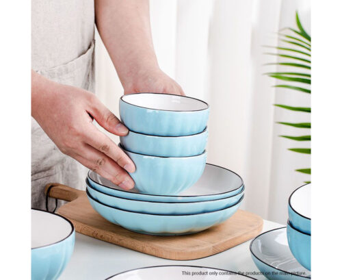 Blue Japanese Ceramic Dinnerware Crockery Soup Bowl Plate Server Kitchen Decor Set of 9 - Image 5