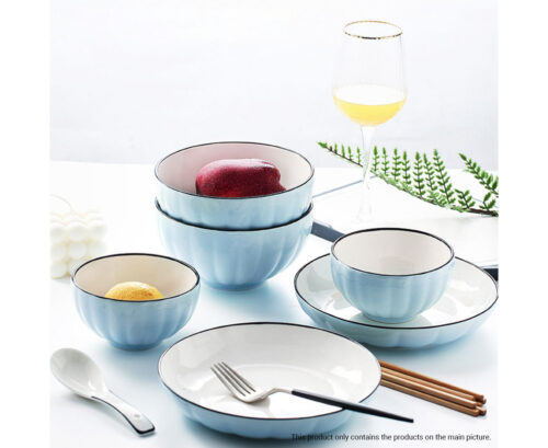 Blue Japanese Ceramic Dinnerware Crockery Soup Bowl Plate Server Kitchen Decor Set of 9 - Image 7