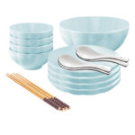 Light Blue Japanese Ceramic Dinnerware Crockery Soup Bowl Plate Server Kitchen Decor Set of 9