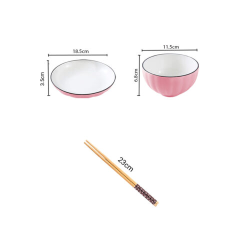 Pink Japanese Ceramic Dinnerware Crockery Soup Bowl Plate Server Kitchen Decor Set of 10 - Image 2
