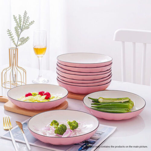 Pink Japanese Ceramic Dinnerware Crockery Soup Bowl Plate Server Kitchen Decor Set of 10 - Image 4