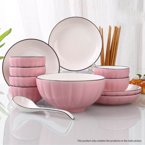 Pink Japanese Ceramic Dinnerware Crockery Soup Bowl Plate Server Kitchen Decor Set of 10 - Image 6