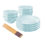 Light Blue Japanese Ceramic Dinnerware Crockery Soup Bowl Plate Server Kitchen Decor Set of 10