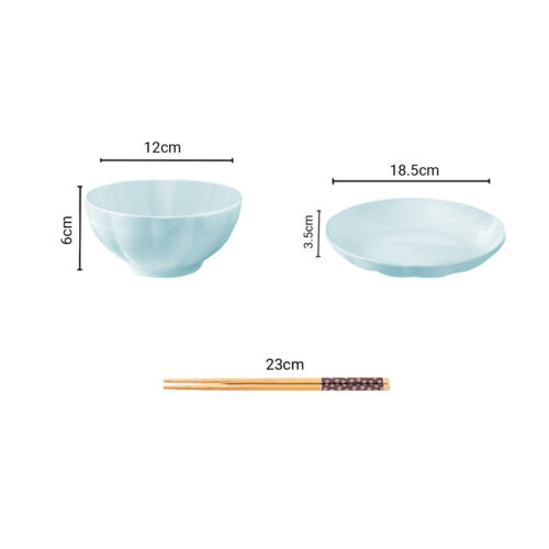 Light Blue Japanese Ceramic Dinnerware Crockery Soup Bowl Plate Server Kitchen Decor Set of 10 - Image 2