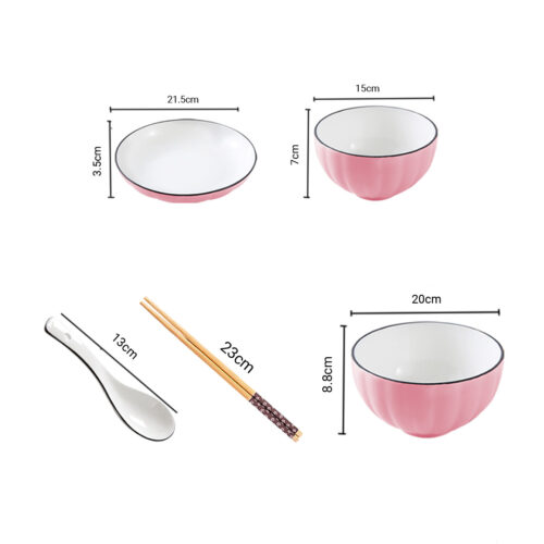 Pink Japanese Ceramic Dinnerware Crockery Soup Bowl Plate Server Kitchen Decor Set of 10 - Image 2
