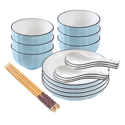 Blue Japanese Ceramic Dinnerware Crockery Soup Bowl Plate Server Kitchen Decor Set of 10