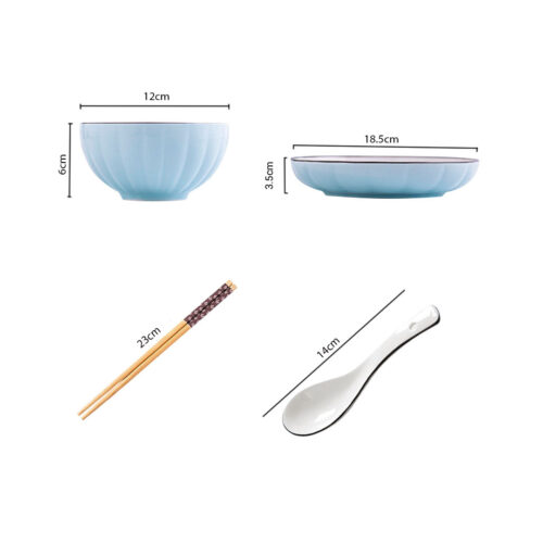 Blue Japanese Ceramic Dinnerware Crockery Soup Bowl Plate Server Kitchen Decor Set of 10 - Image 2