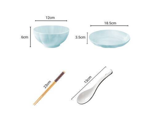 Light Blue Japanese Ceramic Dinnerware Crockery Soup Bowl Plate Server Kitchen Decor Set of 10 - Image 2