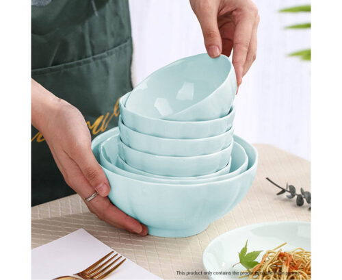 Light Blue Japanese Ceramic Dinnerware Crockery Soup Bowl Plate Server Kitchen Decor Set of 10 - Image 3