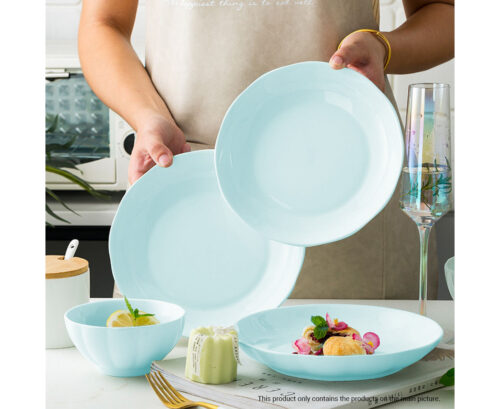 Light Blue Japanese Ceramic Dinnerware Crockery Soup Bowl Plate Server Kitchen Decor Set of 10 - Image 4