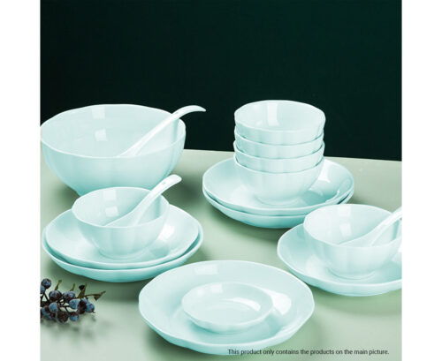 Light Blue Japanese Ceramic Dinnerware Crockery Soup Bowl Plate Server Kitchen Decor Set of 10 - Image 5