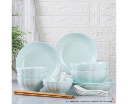 Light Blue Japanese Ceramic Dinnerware Crockery Soup Bowl Plate Server Kitchen Decor Set of 10 - Image 6