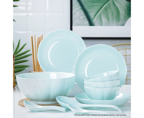 Light Blue Japanese Ceramic Dinnerware Crockery Soup Bowl Plate Server Kitchen Decor Set of 10 - Image 8