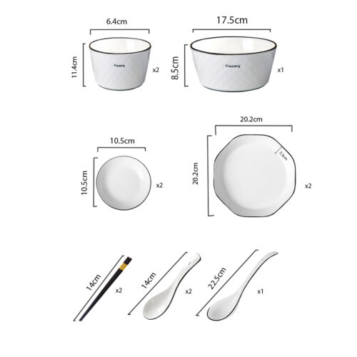 Diamond Pattern Ceramic Dinnerware Crockery Soup Bowl Plate Server Kitchen Decor Set of 8 - Image 2