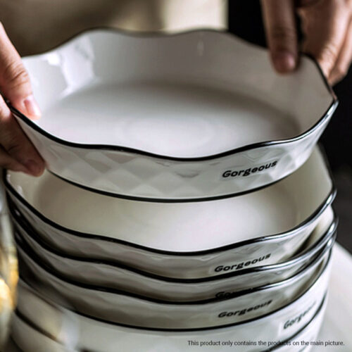 Diamond Pattern Ceramic Dinnerware Crockery Soup Bowl Plate Server Kitchen Decor Set of 8 - Image 6