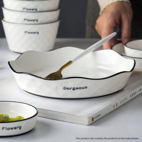 Diamond Pattern Ceramic Dinnerware Crockery Soup Bowl Plate Server Kitchen Decor Set of 8 - Image 8