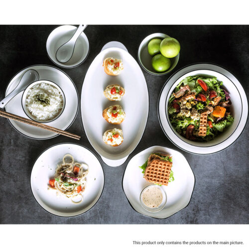 Diamond Pattern Ceramic Dinnerware Crockery Soup Bowl Plate Server Kitchen Decor Set of 8 - Image 9