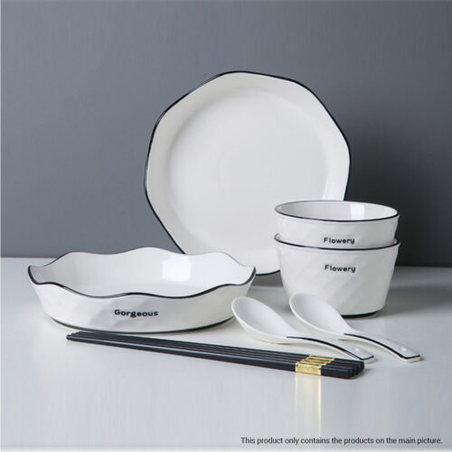 Diamond Pattern Ceramic Dinnerware Crockery Soup Bowl Plate Server Kitchen Decor Set of 8 - Image 10