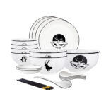 White Antler Printed Ceramic Dinnerware Set Crockery Soup Bowl Plate Server Kitchen Decor Set of 13