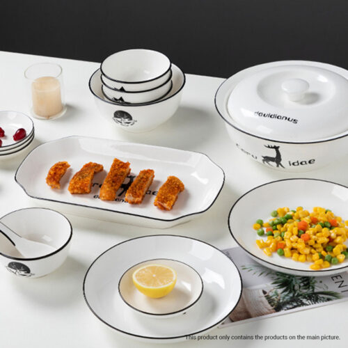 White Antler Printed Ceramic Dinnerware Set Crockery Soup Bowl Plate Server Kitchen Decor Set of 13 - Image 5