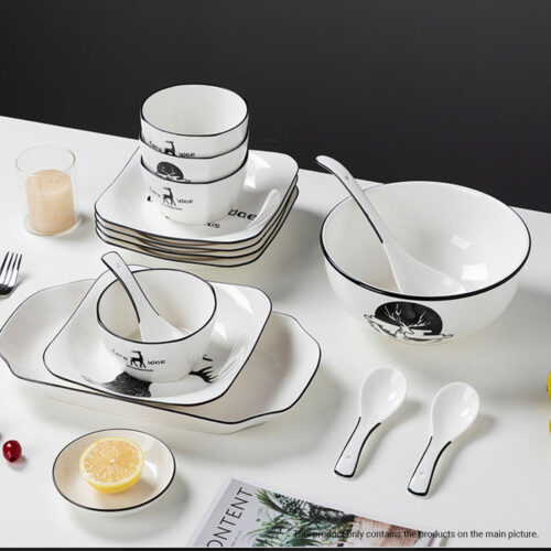 White Antler Printed Ceramic Dinnerware Set Crockery Soup Bowl Plate Server Kitchen Decor Set of 13 - Image 4