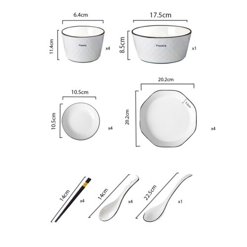 Diamond Pattern Ceramic Dinnerware Crockery Soup Bowl Plate Server Kitchen Decor Set of 13 - Image 2