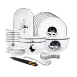 White Antler Printed Ceramic Dinnerware Set Crockery Soup Bowl Plate Server Kitchen Decor Set of 20