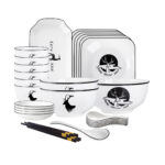 White Antler Printed Ceramic Dinnerware Set Crockery Soup Bowl Plate Server Kitchen Decor Set of 20