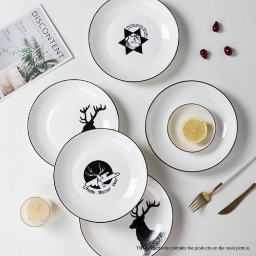 White Antler Printed Ceramic Dinnerware Set Crockery Soup Bowl Plate Server Kitchen Decor Set of 20 - Image 10