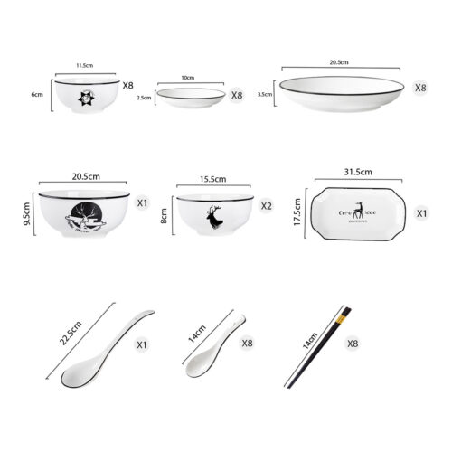 White Antler Printed Ceramic Dinnerware Set Crockery Soup Bowl Plate Server Kitchen Decor Set of 28 - Image 2