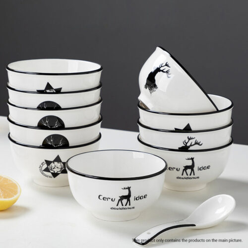 White Antler Printed Ceramic Dinnerware Set Crockery Soup Bowl Plate Server Kitchen Decor Set of 28 - Image 6