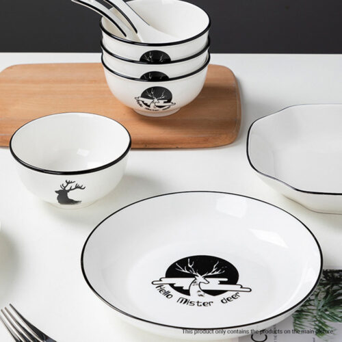 White Antler Printed Ceramic Dinnerware Set Crockery Soup Bowl Plate Server Kitchen Decor Set of 28 - Image 7