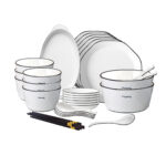 Diamond Pattern Ceramic Dinnerware Crockery Soup Bowl Plate Server Kitchen Decor Set of 22