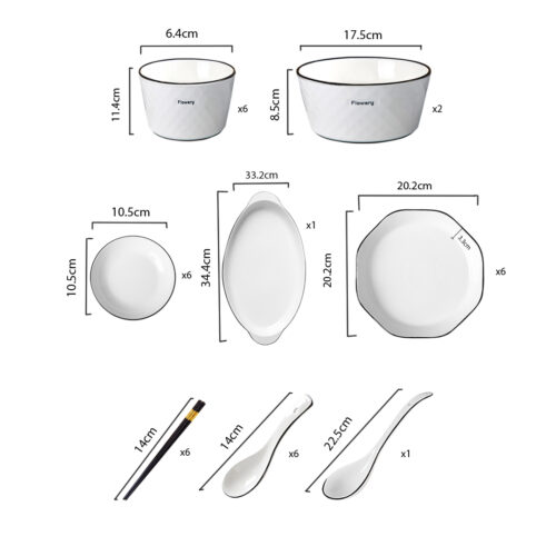 Diamond Pattern Ceramic Dinnerware Crockery Soup Bowl Plate Server Kitchen Decor Set of 22 - Image 2
