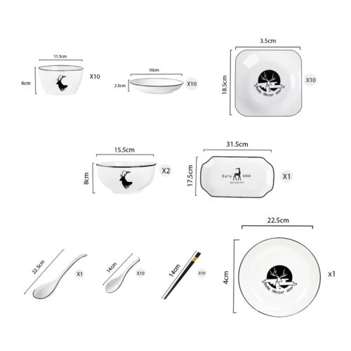 White Antler Printed Ceramic Dinnerware Set Crockery Soup Bowl Plate Server Kitchen Decor Set of 34 - Image 2