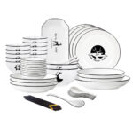 White Antler Printed Ceramic Dinnerware Set Crockery Soup Bowl Plate Server Kitchen Decor Set of 34